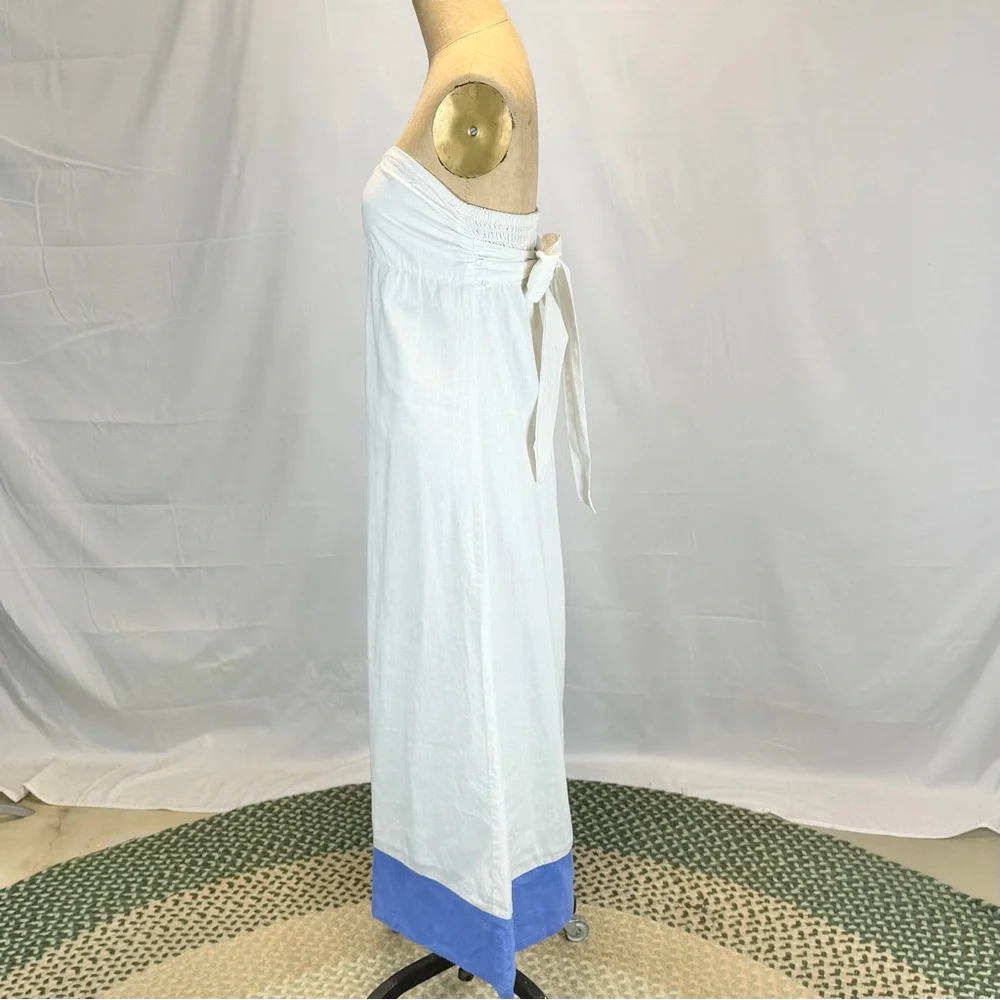 VINTAGE Tommy Bahama linen cotton‎ strapless dress long maxi smocked bow waist